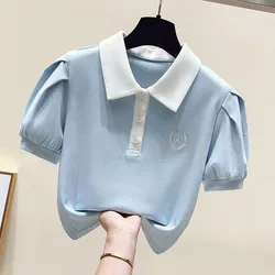 Polo Shirt For Girl Lapel Short sleeve T-shirt Girl Summer Clothing Students Loose Cotton Top Clothes Children Shirts