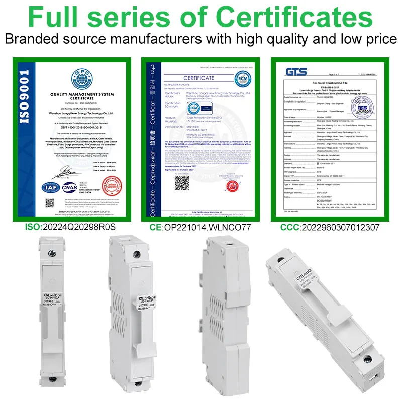 CNLonQcom DC 1500V Fuse Holder PV 10*85mm High Voltage Base 6A 10A 15A 20A 25A 30A Photovoltaic System Protection Protector gpV