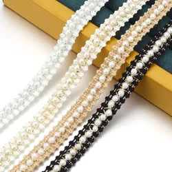 2yard/lot White black Pearl Bead lace Ribbon Tape lace fabric Trim Ribbons for DIY Sewing Garments Handmade Clothing Accessories