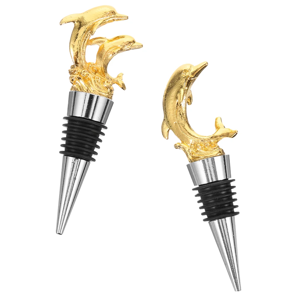 

Dolphin Stoppers Set of 2 Golden Small Bottle Corks for Party Favor Wedding Decorative Sea