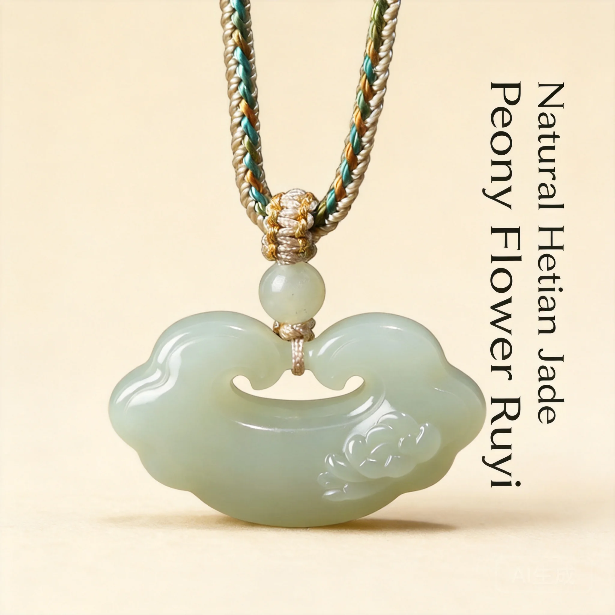 Natural Hetian Jade Peace Lock Necklace Chinoiserie Peony Ruyi Pendant Auspicious Lucky Blessing Jewelry Gift For Mom Girlfriend