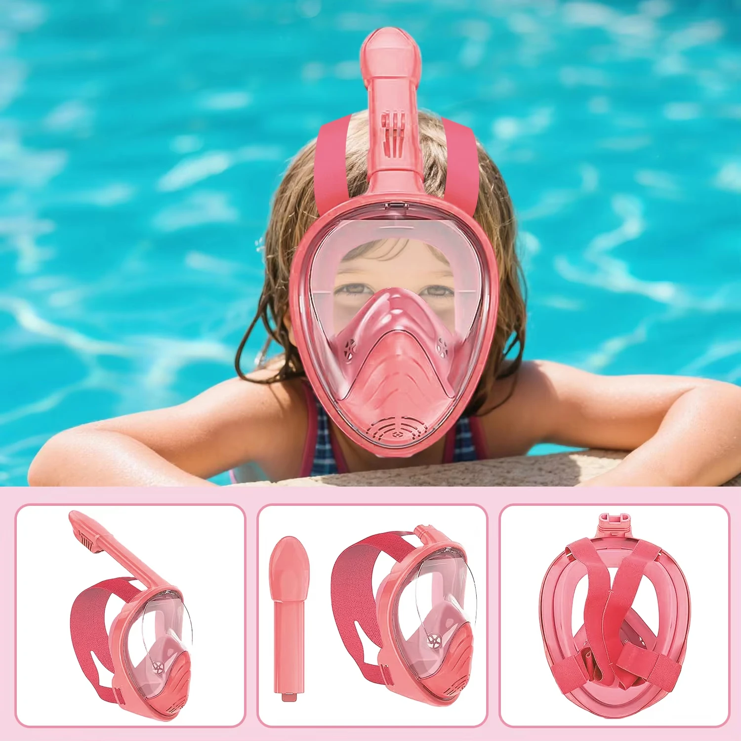 Kids Snorkel Mask  Anti-Fog Leak-Proof Soft Silicone Design Easy to Wear Diving Mask Underwater Scuba Full Face  360° Panoramic view 4