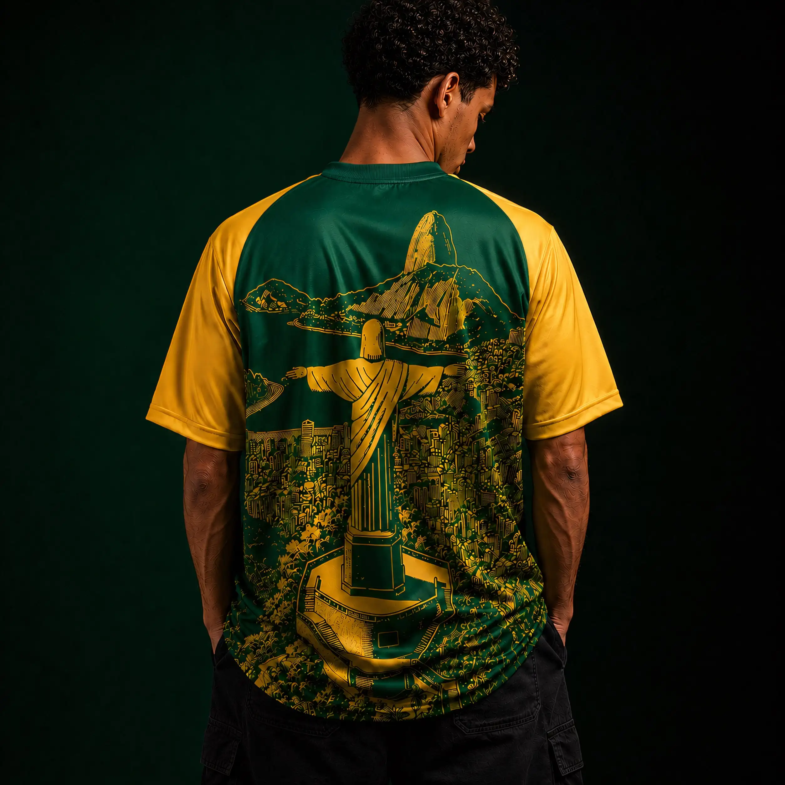 New Brazilian Christ The Redeemer Pattern Jersey with Brazilian Flag Color Shoulder Length Short Sleeved T-shirt
