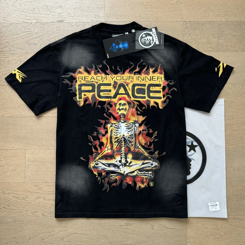 تيشيرتات Hellstar كلاسيكية مغسولة للرجال والنساء ، نمط مطبوع Y2K ، قطن خالص ، أكمام قصيرة ، هيب هوب ، صيف ، جديد