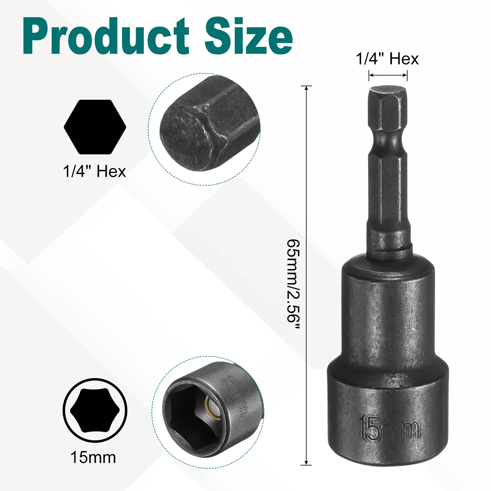 2 pezzi 1/4 codolo esagonale 15-19mm presa esagonale magnetica CR-V chiave a bussola per avvitatore a percussione a sgancio rapido in acciaio per dado elettrico per trapano a percussione