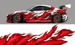Red Flame Racing Car Full Wrap Sticker Decorative Car Decal Car Graphic Decal Full Body Vinyl Wrap Modern Design Vector Image