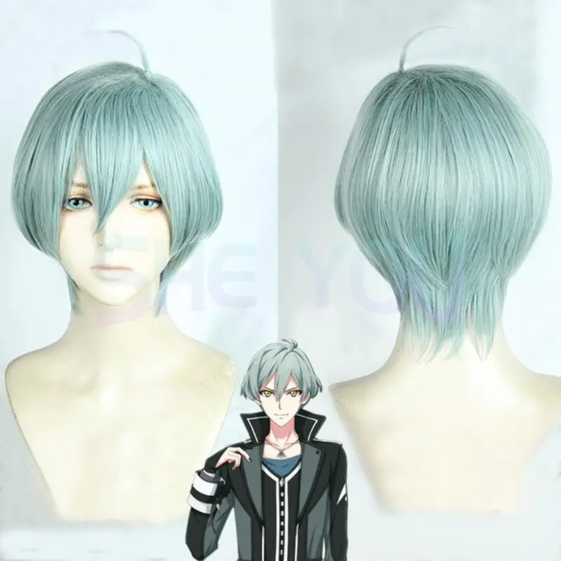 Game IDOLiSH7 ZOOL Cosplay Wig ISUMI HARUKA Short Green Styled Heat Resistant Hair Cosplay Wig + Wig Cap