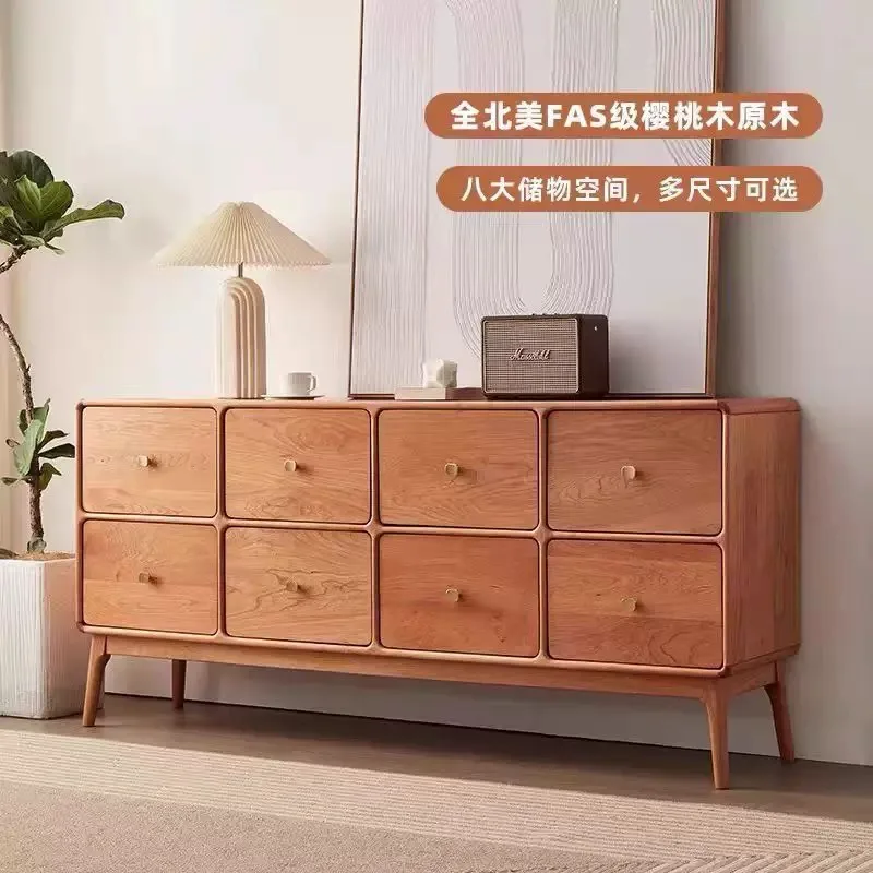 All solid wood eight-bucket cabinet, cherry wood log wind living room, multi-functional storage, storage cabinet against the wal