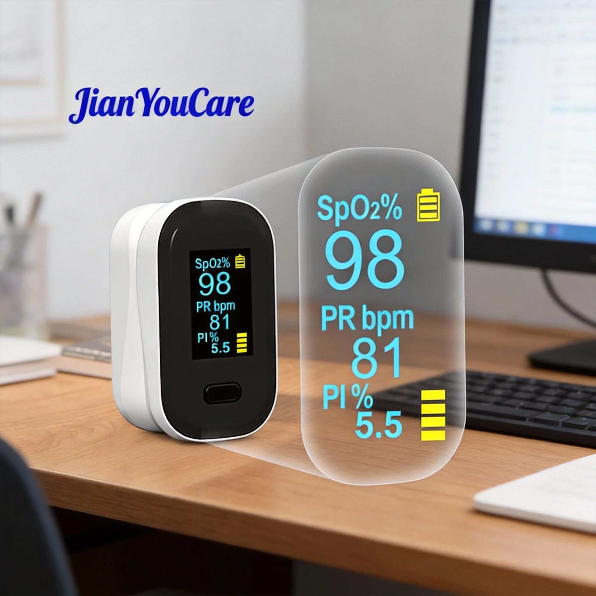 JianYouCare Portable Finger Pulse Oximeter Saturometer LED Spo2 PR PI Oximetro De Dedo Blood Oxygen Heart Rate Saturation Meter