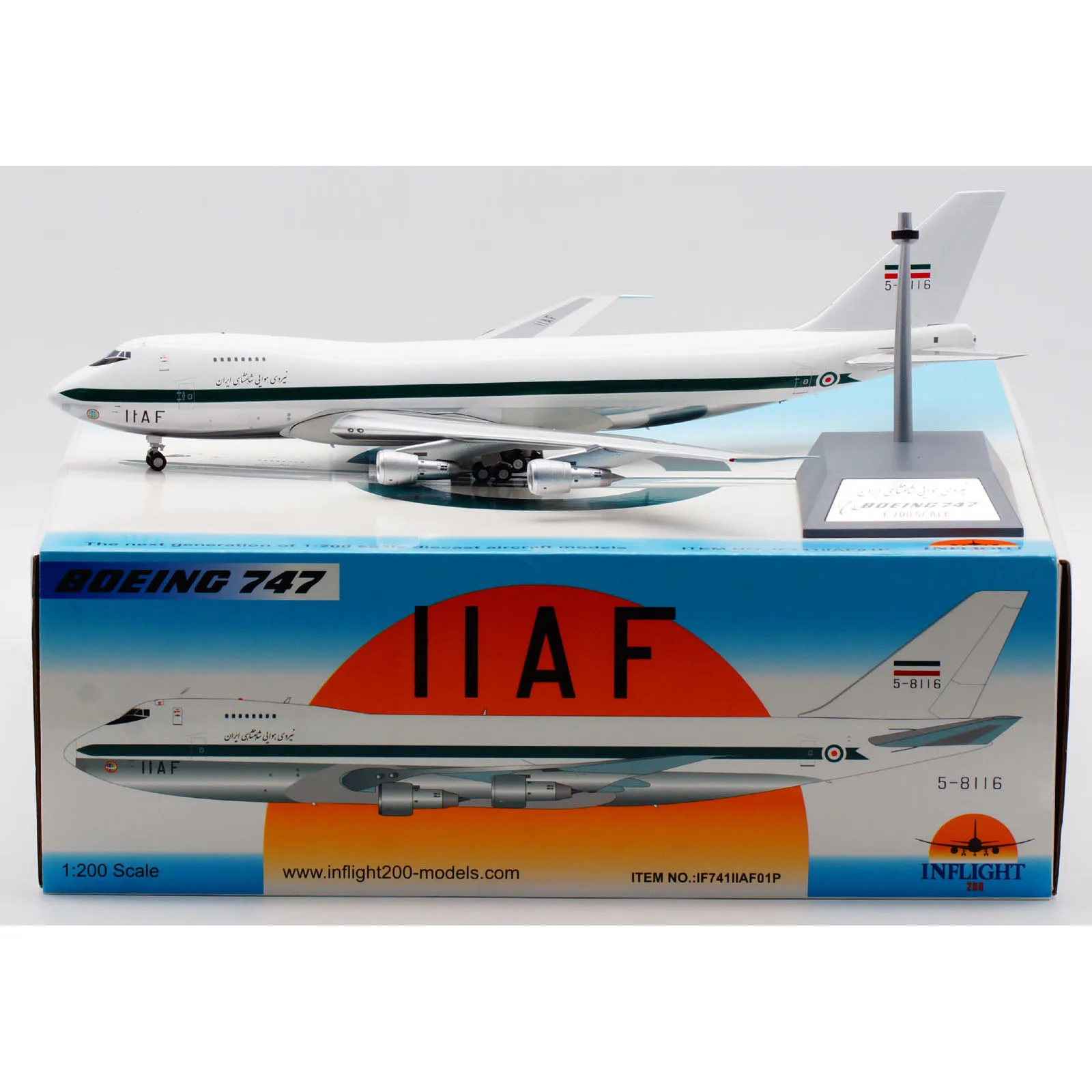 IF741IIAF01P Alloy Collectible Plane Gift Inflight 1:200 IRANIAN AIR FORCE Boeing B747-200 Diecast Aircraft Jet Model 5-8116