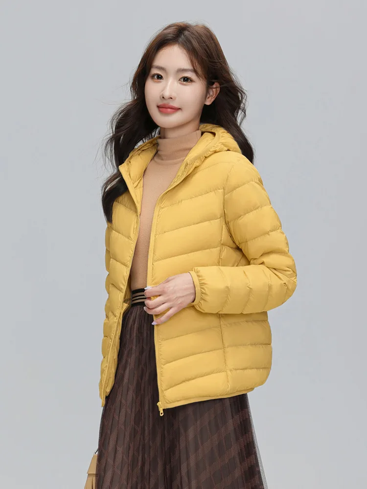 Lightweight Packable Hooded Down Jacket Women Autumn Winter 90% Down Fill Base Layer Jacket Female Solid Color Casual Down Coats