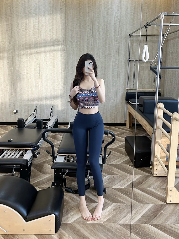 

Retro Ethnic Sle Yoga Pants Women's Bal Slimming Top High Waist Sensual Butt Lifting Flower Embroidery Sports Bra