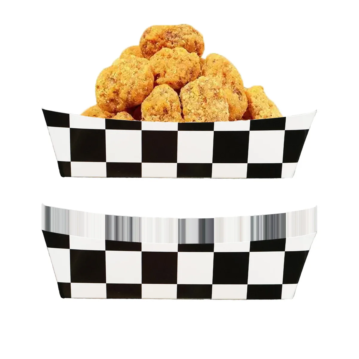 6/8/12/24 Checkered Paper Food Trays Racing Party Food Boat Black and White Popcorn Trays Race Car Theme Birthday Party Supplies