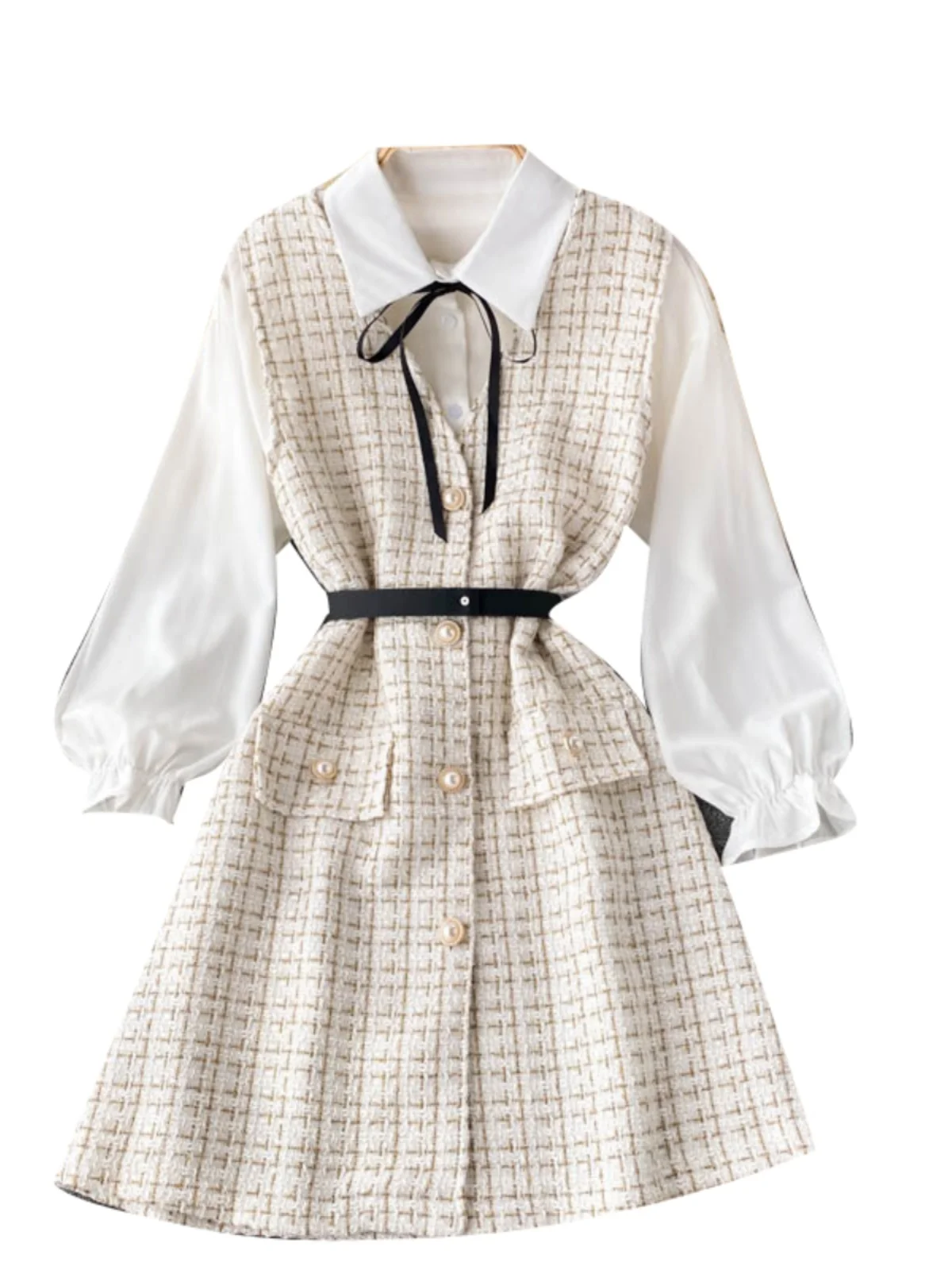 Inizio autunno New Sle Bubble da donna Sve irt e gonna scozzese Set in due pezzi Abito da donna Faionable ed Ele