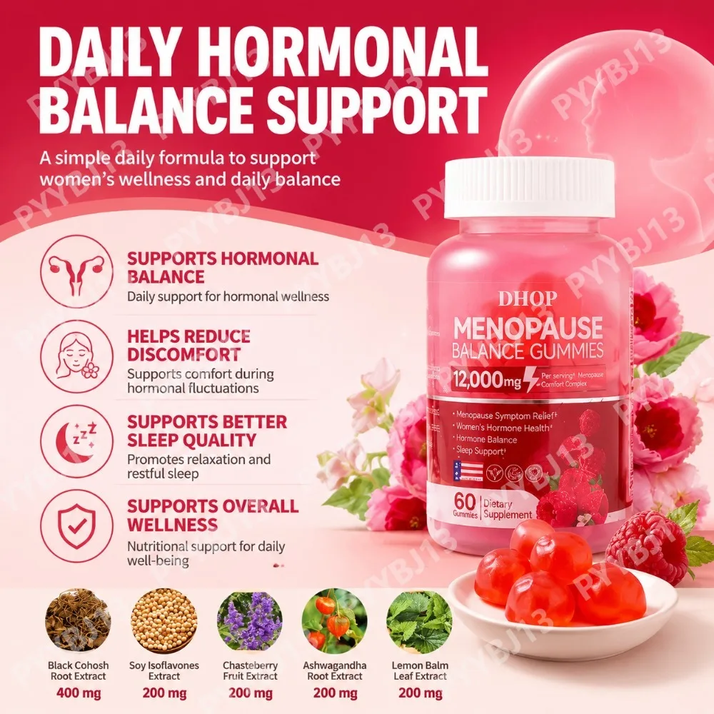 Menopausal Gummies 60pcs Women's Soy Isoflavones Probiotics Vitamin Promotes Relaxation Restful Sleep Hormonal Fluctuations