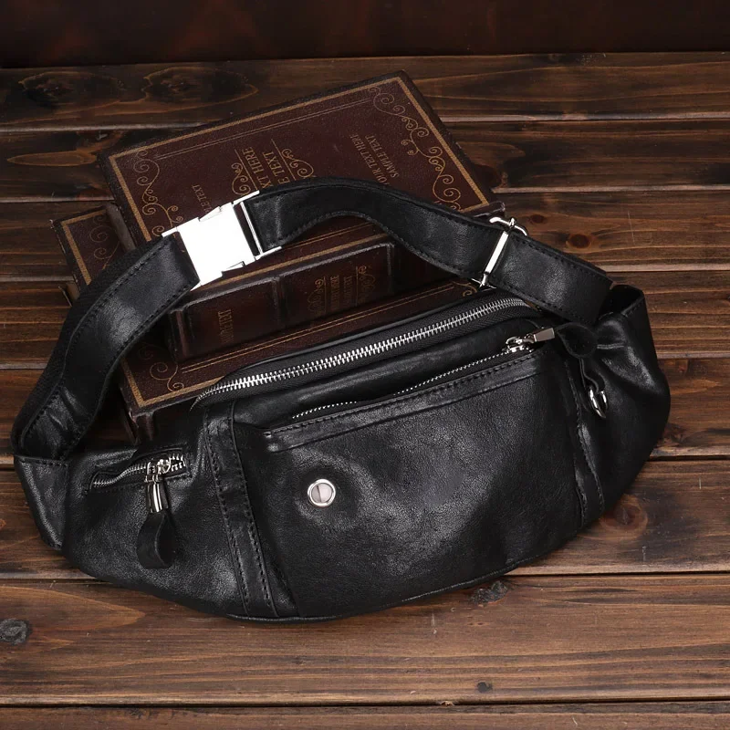 Sheepskin Men's Bag Leather Mobile Phone Fanny Pack Large Capacity Sports Multi-function Cashier Men's Leather Purses AndHandbag