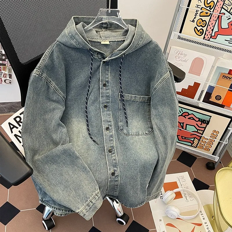 

Waed Denim Jaet Men's Spring Autumn Hooded Spor Casual Trendy Brand American Sle Japanese Spor Jaet
