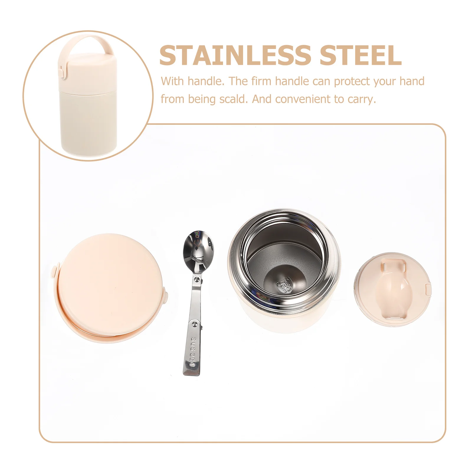 

Leak-Proof Food Container Large-Capacity Stainless Steel Insulated Jar Spoon Thermal Reusable Portable Outdoor
