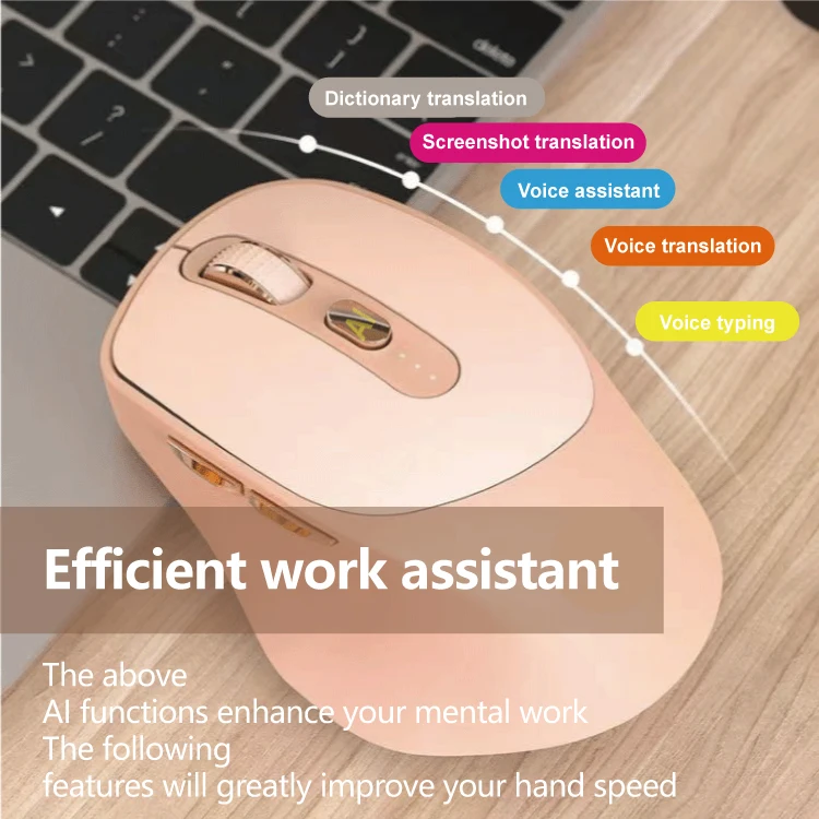 AI Smart Wireless Voice Mouse, BT, Escrevendo Formulários, Carregamento PPT Office, Multi-Idioma