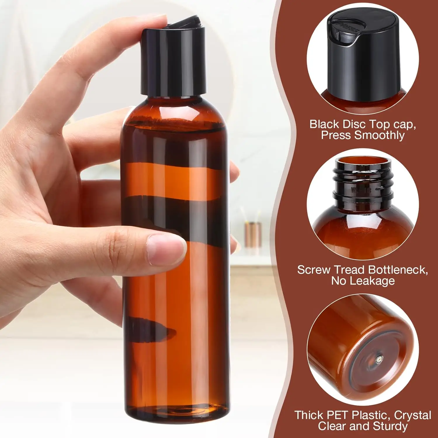 50 Stück Leere Flaschen, Plastik-Quetschflaschen mit Klappverschluss, Nachfüllbare Flaschen für Lotion, Flüssigseife, Conditioner, Cremes – Detail 2