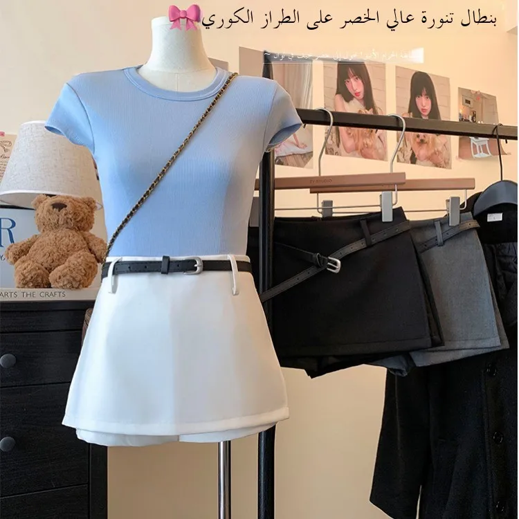 High Waist A-Line Skirt with Built-In Safety Pants Spicy Girl Short Skirt Half Body Skirt Polyester Fiber Decorative 3D