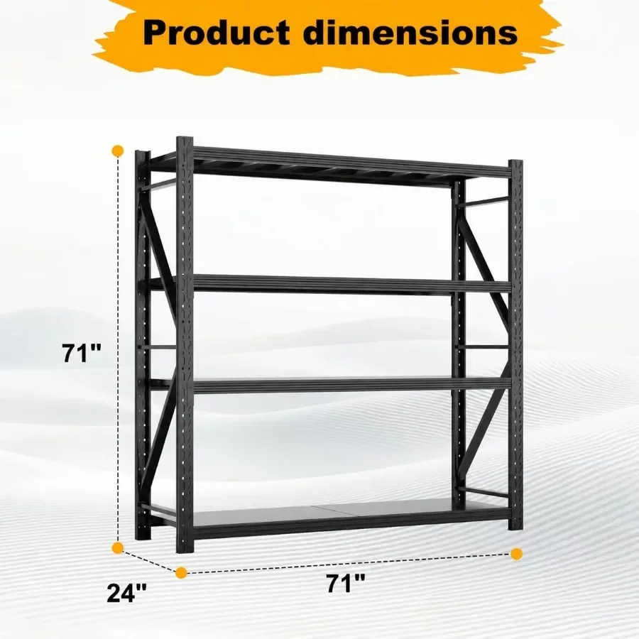 Heavy Duty Warehouse Shelving 4-Tier Industrial Steel Storage Shelves, 2600LB Capacity Per Shelf, Adjustable Shelves for Garage