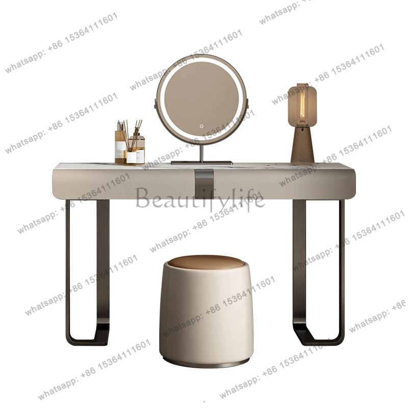 

Italian minimalist rock slab dresser bedroom small apartment solid wood leather makeup table