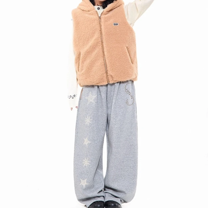 American Retro Star Print Wide-Leg Women's Casual Pants 2025 Autumn New Loose Slimming Versatile Straight-Leg Sweatpants Ladies