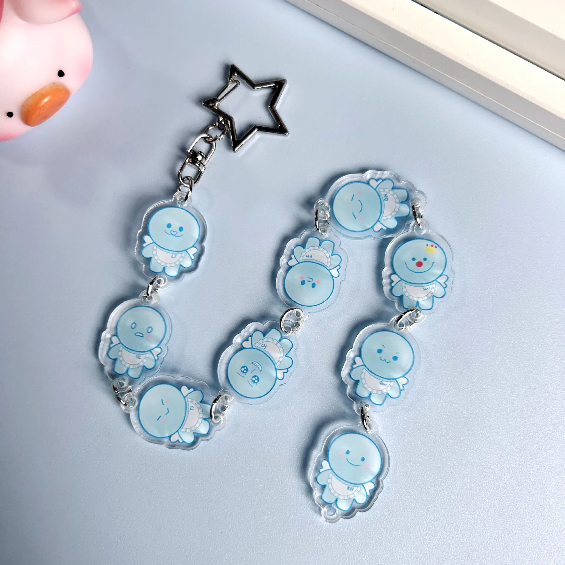 Hot Sale Heechul Eunhyuk Donghae Leeteuk Suju Korean Style Long Keychains Junior Yesung Siwon Cartoon Acrylic Keyring Fans Gift