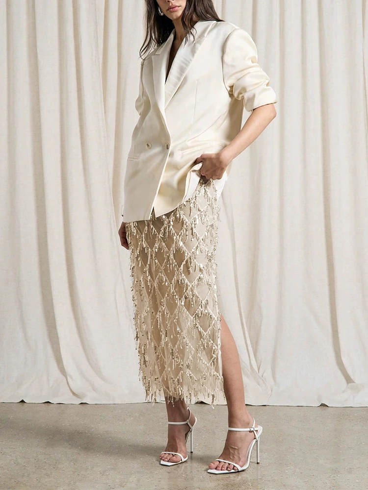 مزاجه الترتر المرأة أنبوب مستقيم تنورة مثير منظور الترتر شرابة عارضة تنورة متعددة الاستخدامات