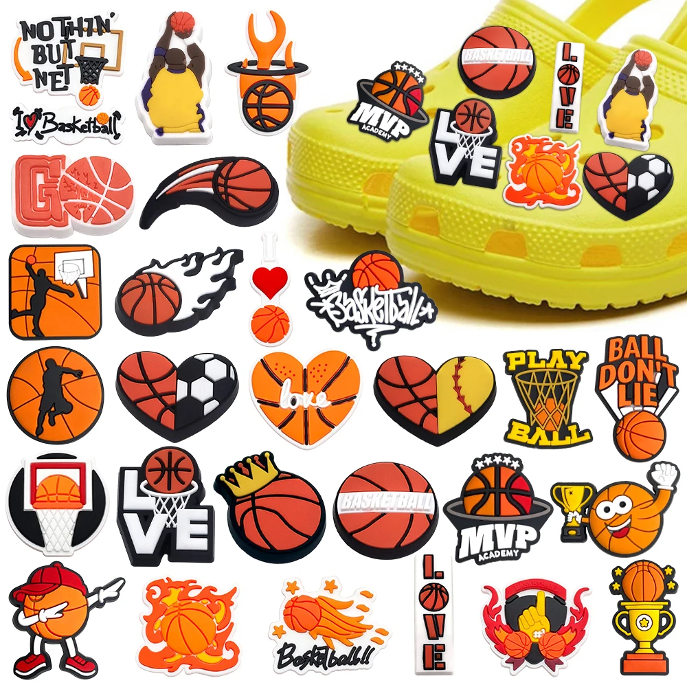 

New 1PCS Fashion Basketball Series Cartoon Garden Shoe Charms Accessories Cool sport pattern Decorate Boys Kids X-mas Party Gift