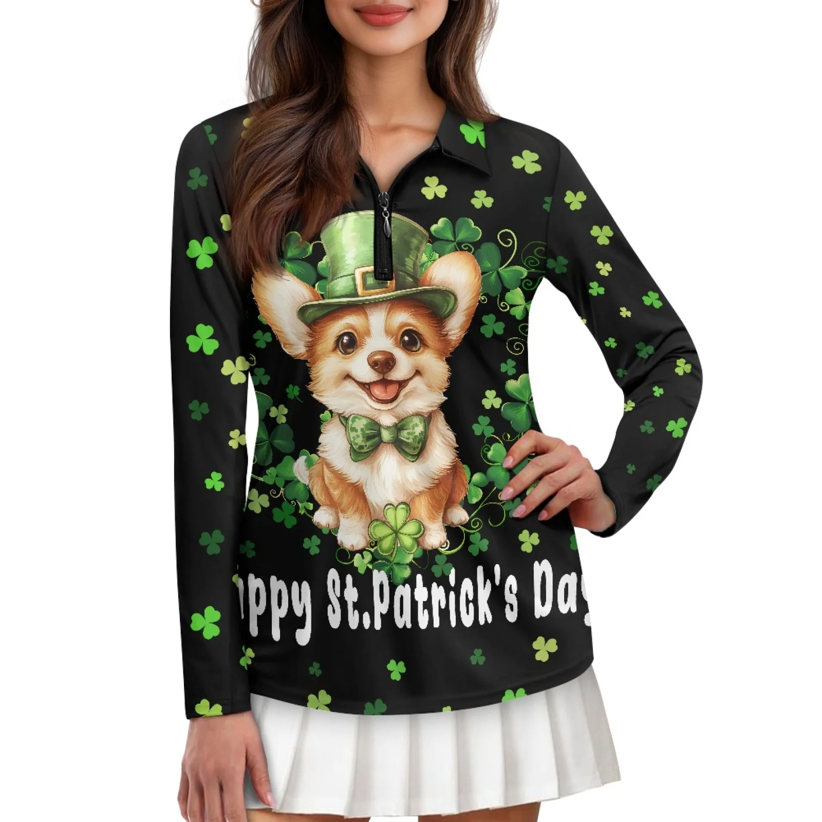 PENSTROLL Clover Puppy Pattern Womens Soft Golf Outfits Lightweight Athletic Shirts for Cycling