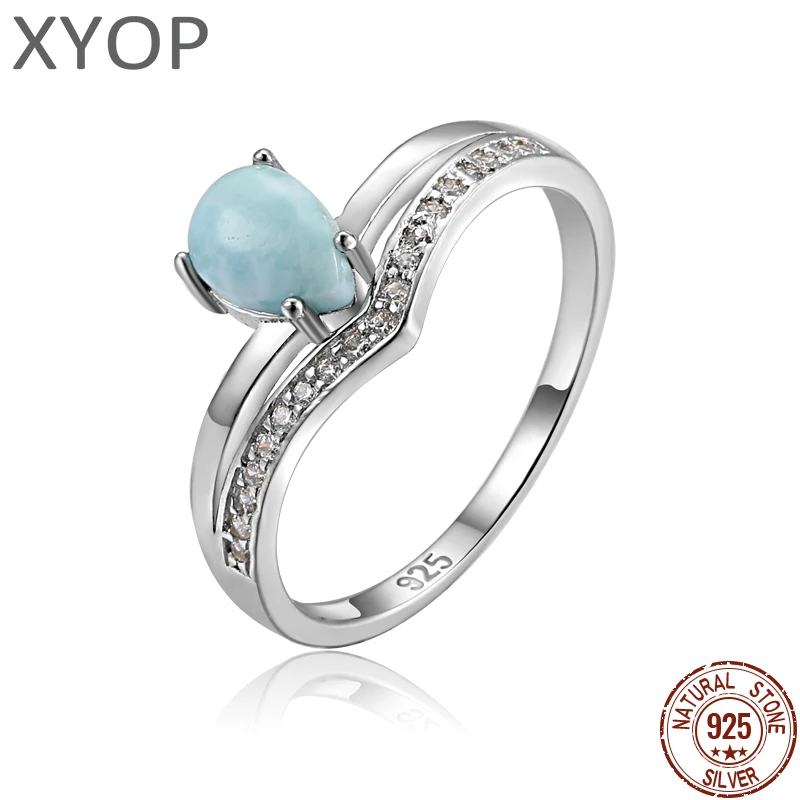 

XYOP 2025 Larimar Waterdrop Ring Pear-shaped Zircon 925 Sterling Silver Fashion Jewelry Beautiful Gemstone