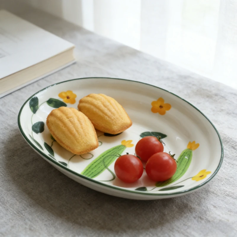 Japanese Hand Painted Ingot Underglaze Ceramic Tableware Small Fresh Special Shaped Plate Household Cold Dish Plate Fruit Plates