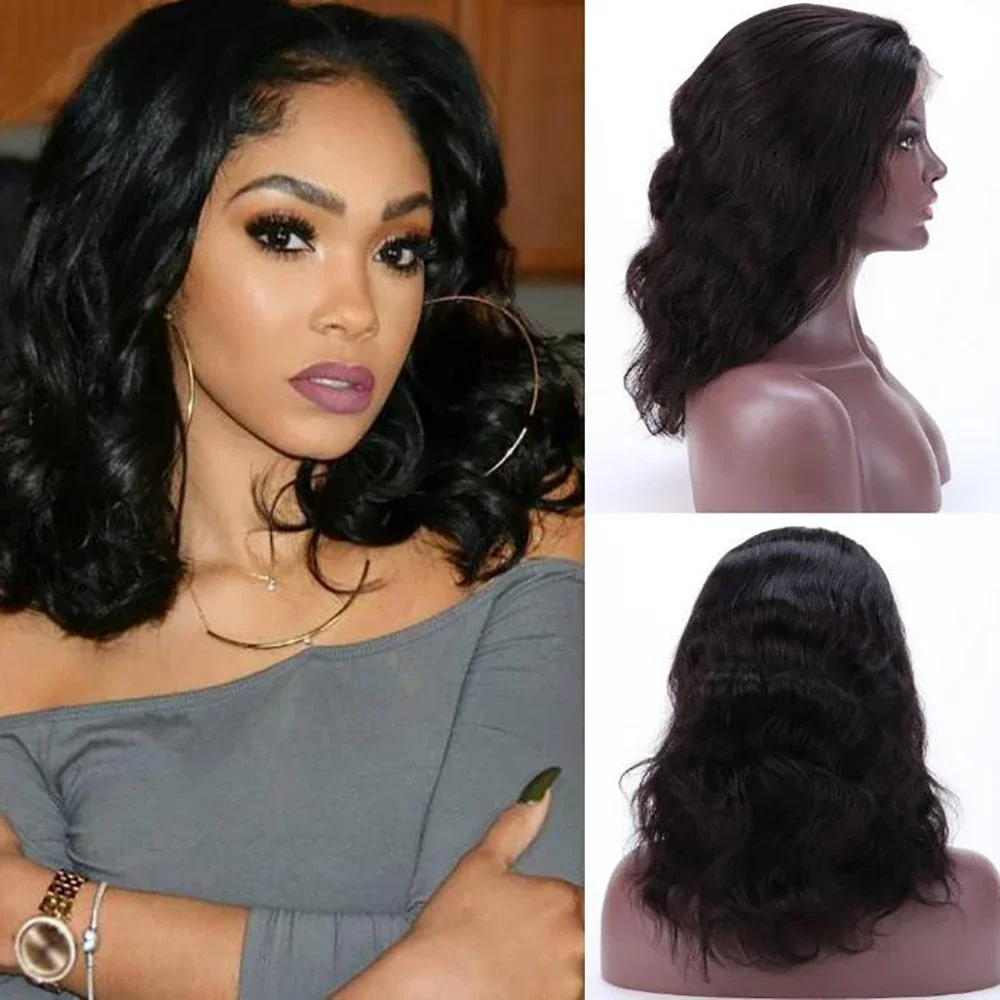 18 Inches Curly Wig Bob Lace Front Wig Wave Lace Human Body Wigs Frontal Wigs Brazilian Short Black Wigs For Women Pre Plucked