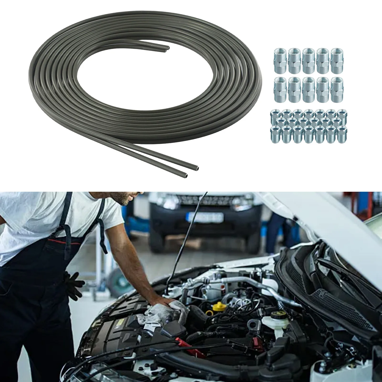 

1Set Car Brake Line Kit 5m 3/16" (4.75mm) Steel Plated PVF Brake Pipe Hose Line Piping Tube Tubing Anti-rust Part