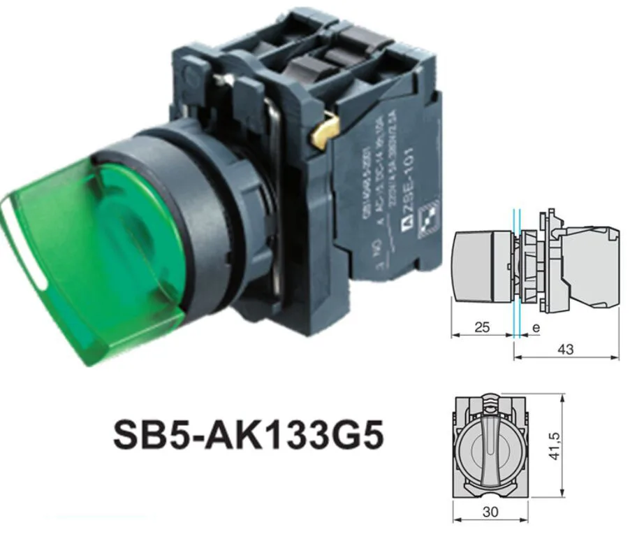 XB5-AK133G5 waterproof illuminated selector switch rotary push button switch knob switch 2/3 position with integral LED