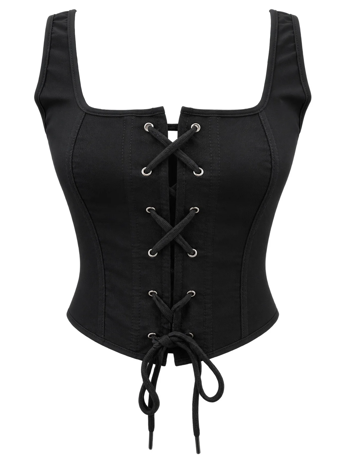 Top Corsé Negro Sexy para Mujer, con Aros, Tirantes Anchos y Cordones, Estilo Gótico, Ropa de Club, Fiesta, Rave