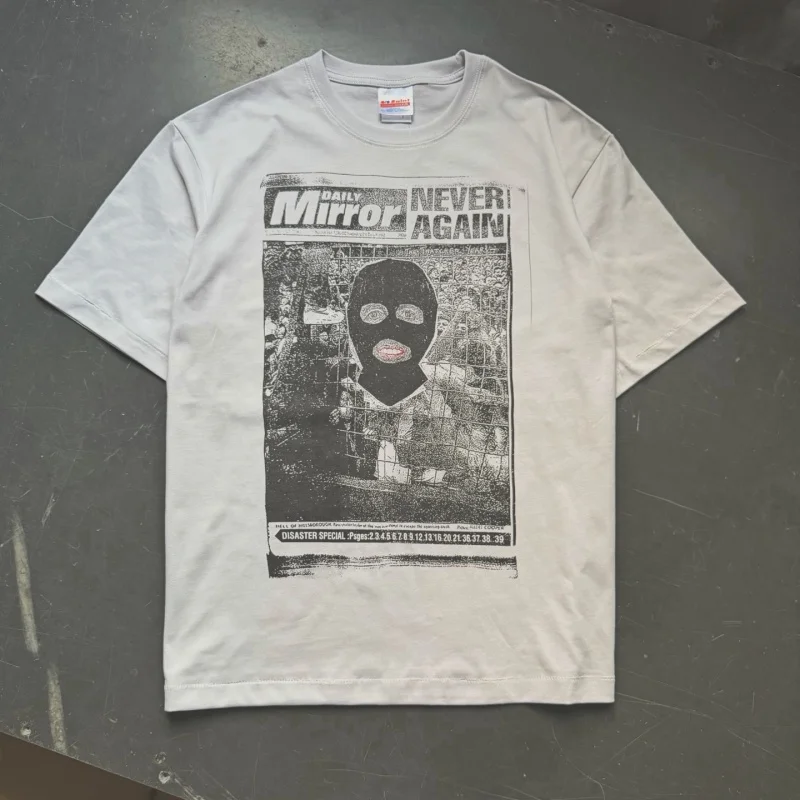 Fashion Summer Masked Portrait Print Oversized Hip-Hop 100% Cotton White High-Quality SAINT Short-Sleeve T-Shirt