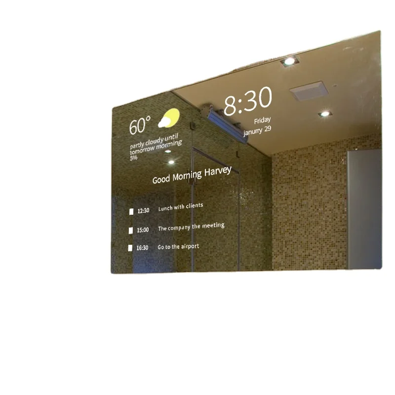 2-way Glass 3D Advertising Android Bathroom Waterproof TV Wall Mounted Magic Mirror Smart Bathroom Display Anti-fog HD Screen