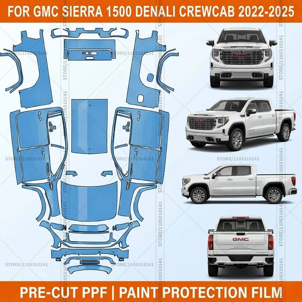 

Pre-Cut Paint Protection Film PPF Transparent Bumper Automotive Clear Bra Car Film For GMC Sierra 1500 Denali Crewcab 2022-2025