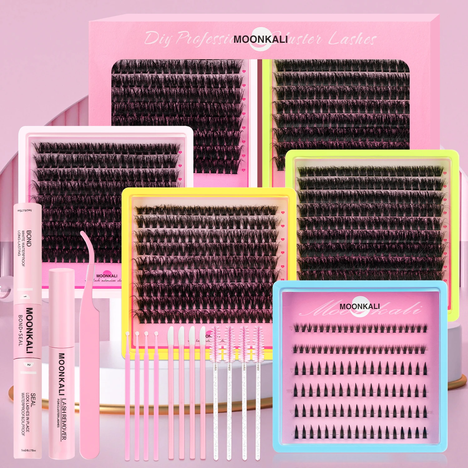 

MOONKALI 4 Styles Lash Clusters Kit Volume/Full/Bottom Eyelash Clusters Wispy Volume Segmented Lashes Set Cat Eye Fluffy Style