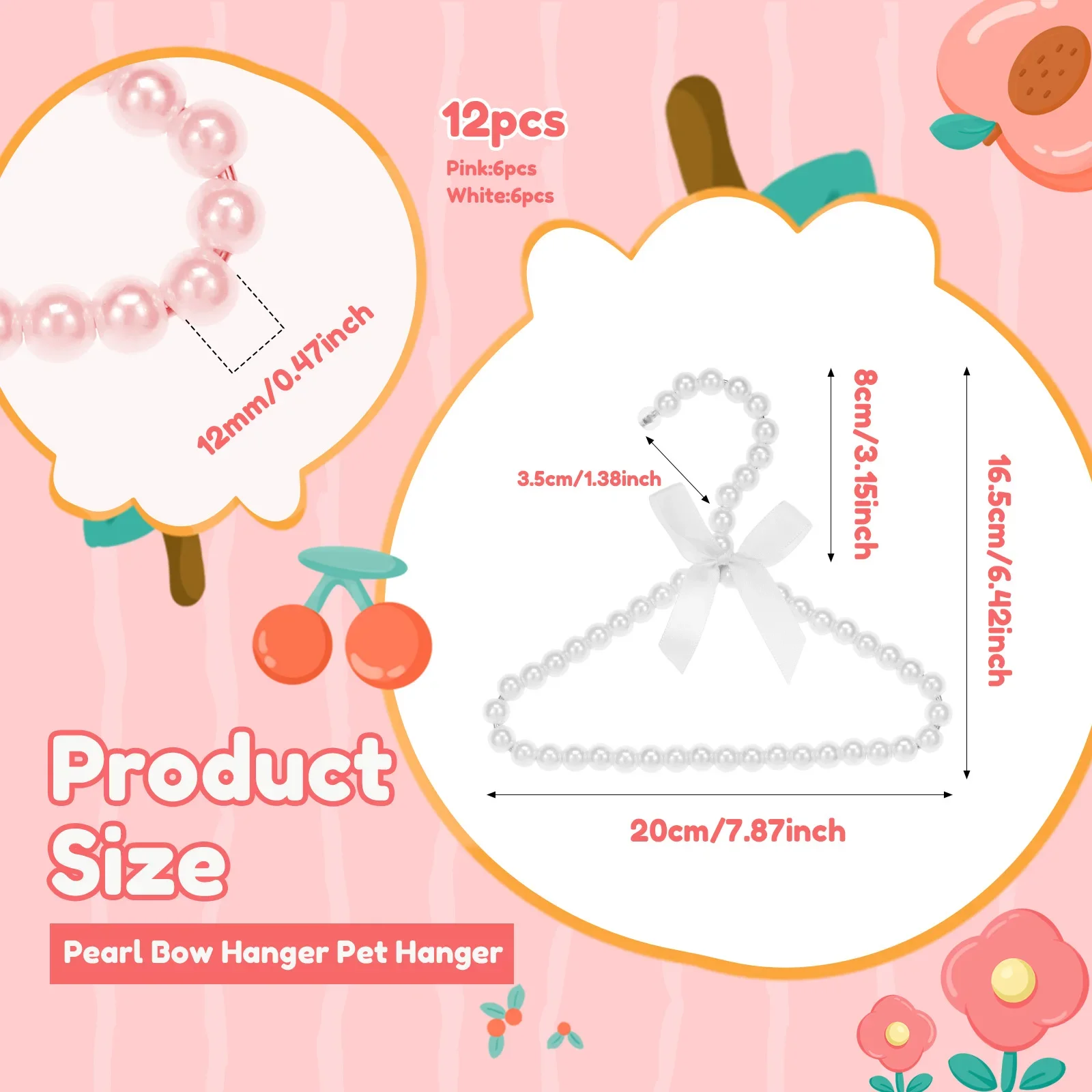 12Pcs Pearl Hanger Kids with Exquisite Design Small Pearl Beads Bow Clothes Hanger for Infant Baby Girls Boys