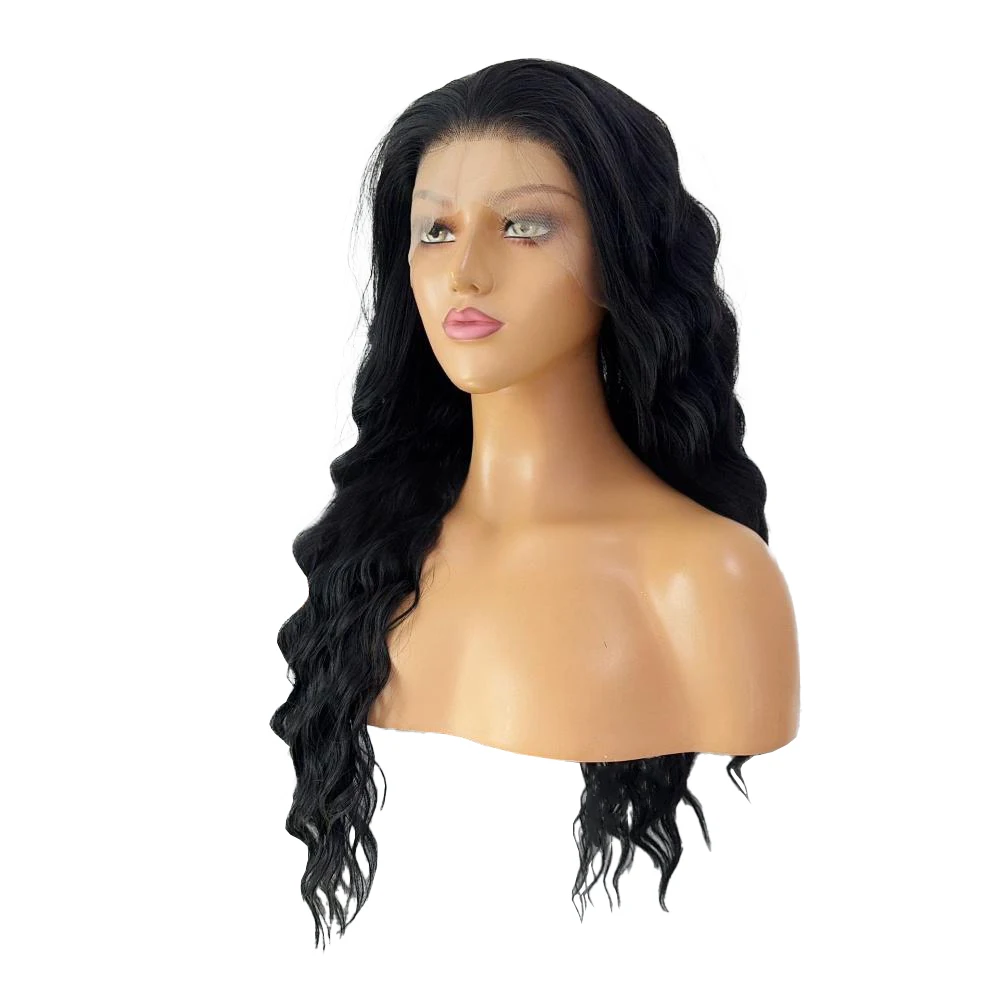 Venda de liquidação: cabelo sintético frontal de renda 13x4 ondulado preto de 26 polegadas, adequado para festas diárias femininas, peruca de alta qualidade com gancho à mão