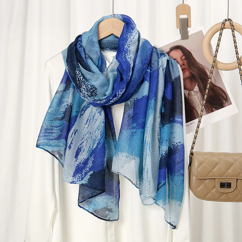 Van Gogh Ombre Tinte Malerei Viskose Schal Schal Dame drucken Voile weichen Pashmina Hijab und Wraps Foulard muslimischen Sjaal 180*85cm – Detail 7