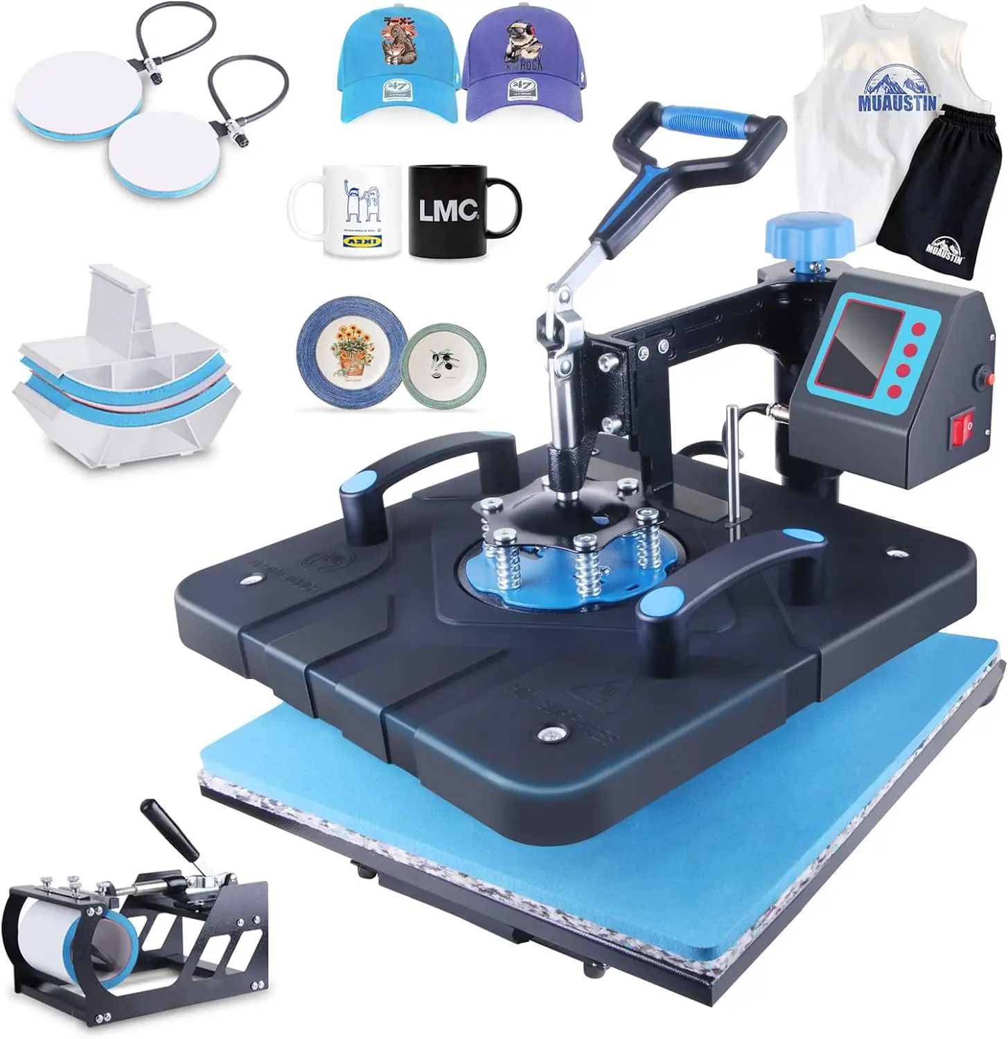 Atualizado Heat Press Machine, 5 em 1, 15x15 em, máquina de transferência de calor, 360 graus Swing Away, Multifunction