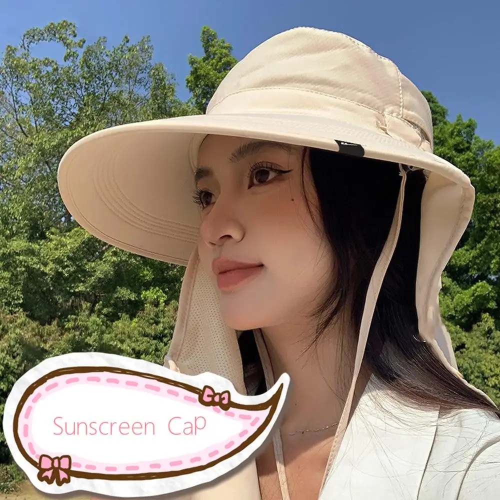 

2025 Summer Women Sun Hats UV Protection Fisherman Hat With Leaking Ponytail Breathable Face Mask Neck Protection Sunscreen Cap