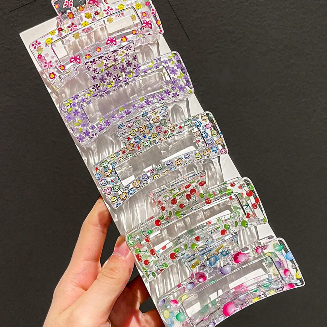 الصيف الحلو القلب طباعة مقاطع الشعر 5 قطع مجموعة نقل الحرارة مربع القرش كليب للنساء الفتيات إكسسوارات الشعر الساخن بيع