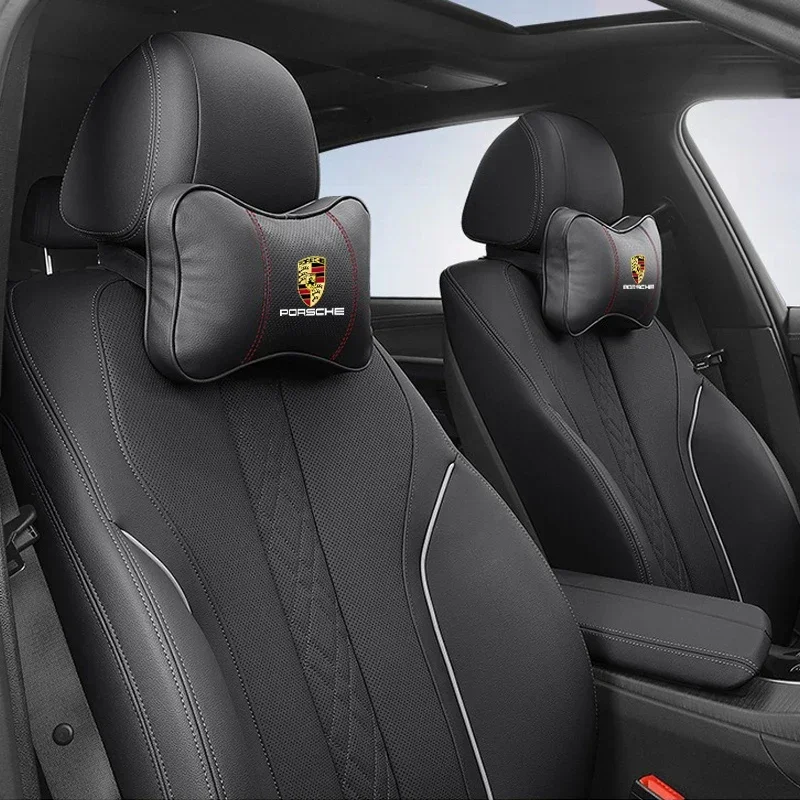 Emblemas de coche, reposacabezas de asiento, almohada para el cuello para Porsche 911 918-Spyder 928 944 968 Boxster Carrera-GT Cayenne Macan Panamera, accesorio