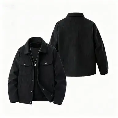 Corduroy Casual Sporty Jacket with Pockets Men's Long Sleeve Shirt Stand Collar Outerwear Dongfei Brand PU Material Striped P...